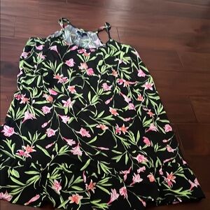 Floral Kids Dress - Black with Pink and Green Accents